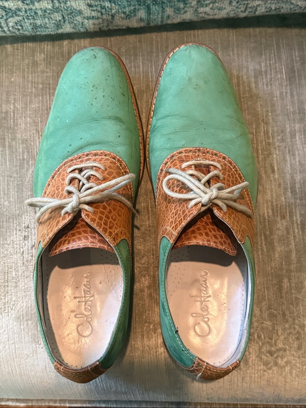 Cole Haan Green and Brown Two-Tone Leather Derbys